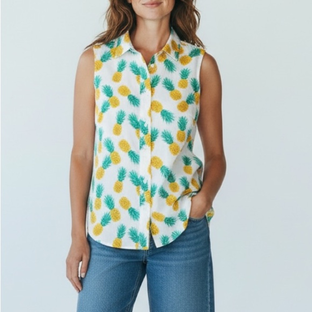J.Crew | Sleeveless Pineapple Cotton Poplin Shirt Signature Fit XS Summer Spring